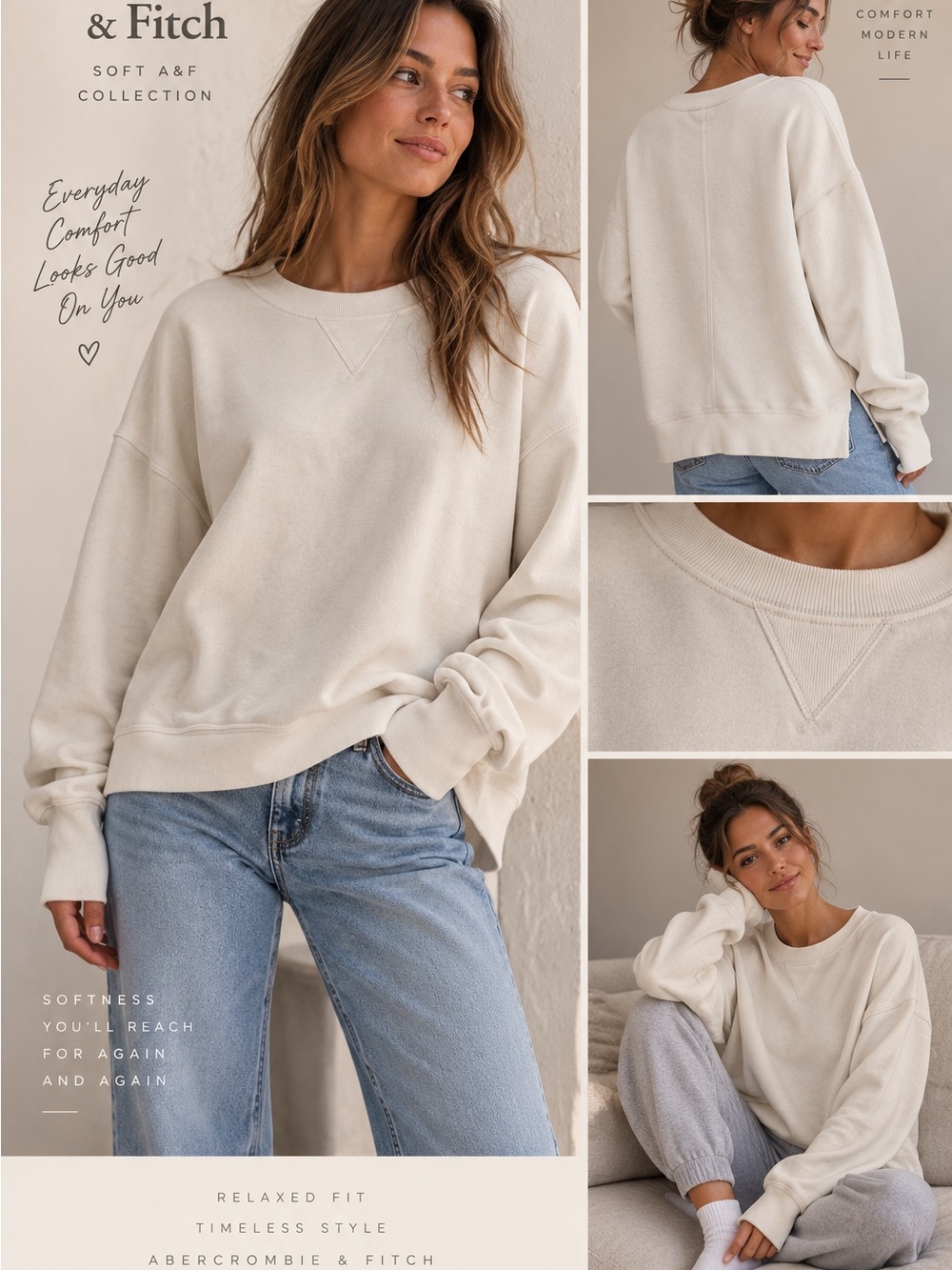 Abercrombie & Fitch Women’s Crewneck Sweatshirt — Cream size medium